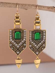 Vintage Luxury Green Cubic Zirconia Earrings, Suitable For Women, Party Wear, Jewelry Accessories, Wedding Anniversary Gift - Bronze - View 7