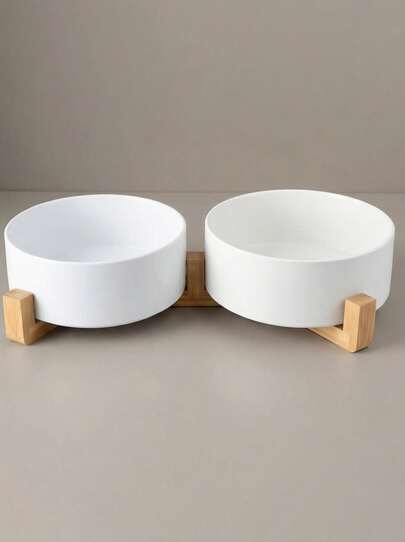 Non-Slip Ceramic Double Pet Food Bowl For Cats And Dogs - Prevents Spills And Slips, Easy To Clean And Durable