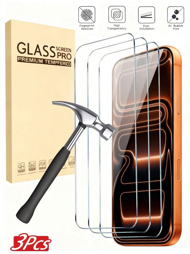 3pcs Ultra-Durable Full Screen HD Tempered Glass Screen Protector, Compatible With IPhone 17/17Pro/17Air/17Pro Max, 16/16Pro/16Plus/16Pro Max, 15/15Plus/15Pro/15Pro Max, 14/14Plus/14Pro/14Pro Max, 13/13Pro/13Pro Max, 12/11/11Pro/11Pro Max. Anti-Scratch, Anti-Shock, Anti-Fingerprint, 9H Hardness, Easy Installation. - Clear - View 12