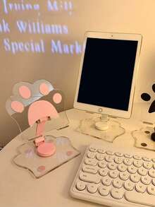 1 pieza Soporte plegable y giratorio de 360 grados de acrílico transparente con diseño de pata de gato rosa para teléfonos inteligentes, compatible con iPhone, teléfonos Android, regalo para cumpleaños, familia y amigos, soporte para teléfono, accesorios para teléfono - Multicolor - Ver 5