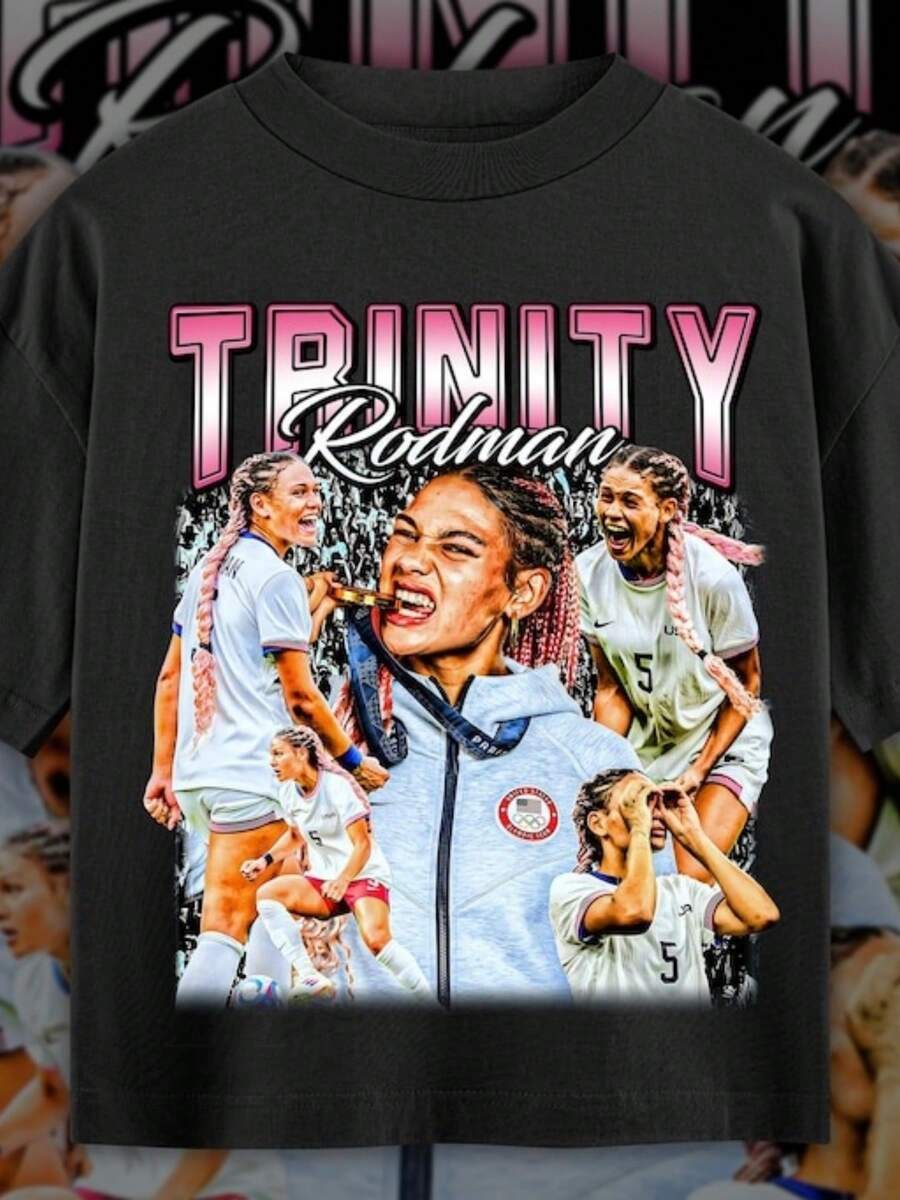 Trinity Rodman Retro Vintage 90s Graphic T-Shirt, USA Women's, Soccer T-Shirt, Vintage Bootleg Soccer T, Soccer Fan USWNT, 4th Of July Gift - màu đen - Xem 1