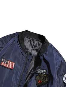 Women's Letter Graphic Baseball Bomber Jacket - Casual Sports Outerwear, Zip Closure, Regular Fit For Spring/Autumn, Fashionable Embroidered Design, Smooth Texture - Ideal Gift For Mother And Girlfriend, Perfect Christmas Present - Navy Blue - View 5