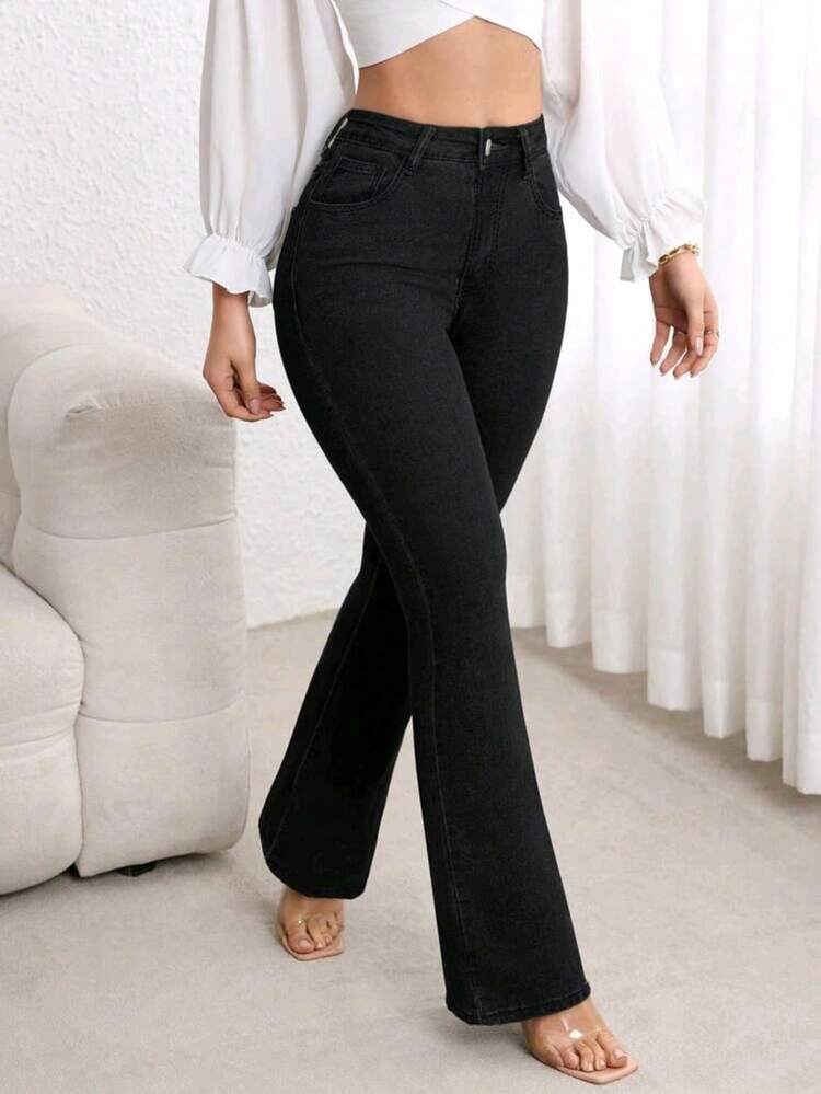 女士提臀牛仔裤，高弹力收腹紧身裤，时尚优雅休闲裤，适合约会、通勤、购物，黑色 - 黑色 - 查看 2