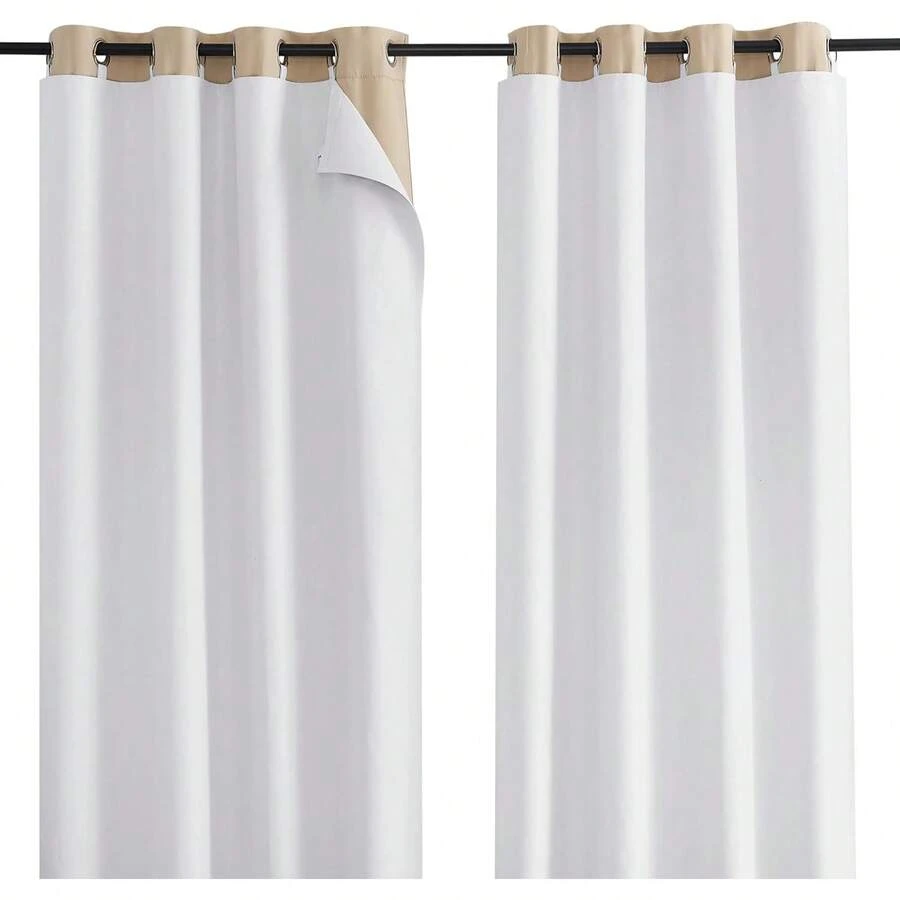 Blackout Curtain Liners Sheer Curtains, Cold Heat Noise Blocking Liners With Rings: Easy To Open And Close, Thermal Liners 84 Inches Long Curtains, 1 Pair, 50 X 80 Per Panel, Home Decor - Greyish White/100% Blackout - View 1