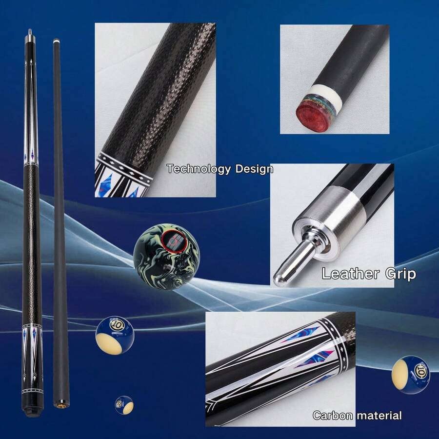 58英寸碳纤维台球杆 - 12.5毫米杆头，19-21盎司，高硬度和高精度，适用于专业比赛，可拆卸杆头，适用于斯诺克、休闲台球、英式台球、中式台球、8球和9球