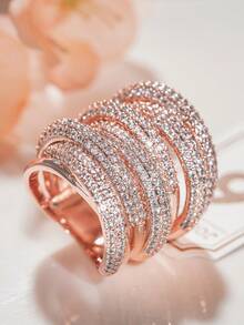 1枚镶嵌立方氧化锆的女士戒指，适合作为婚礼、情人节及其他场合的礼物 - 2# - 查看 5