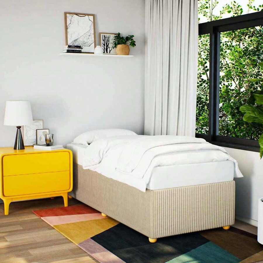 vidaXL Bettgestell ohne Matratze, cremefarben, 100 x 200 cm, Stoff - Beige - Übersicht 1
