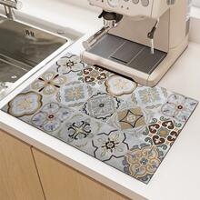 1 szt. Mata chłonna/mata do suszenia w stylu vintage w stylu boho, z nadrukiem, do ekspresu do kawy i naczyń – poliestrowa, chłonna mata ochronna na biurko z gumową podkładką antypoślizgową, do dekoracji blatów kuchennych, baru domowego i stołu jadalnego - Wielokolorowe - Zobacz 1