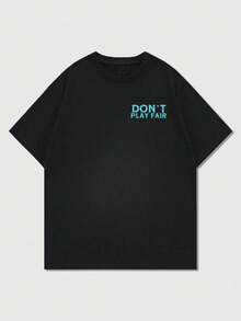 Men's Loose English Print Round Neck Short Sleeve T-Shirt | Exquisite Design | Summer Essential | Easy To Match - Black - View 4