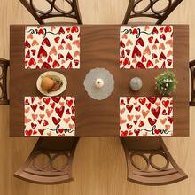 4 piezas Manteles individuales con estilo de granja, resistentes al calor, con diseño de rayas y corazones rojos en acuarela, adecuados para mesas redondas de patio, fiestas, cocinas, comedores, reuniones de té de la tarde