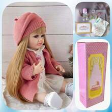 Lifelike Reborn Baby Doll, Full Vinyl Body, Princess Styling With Long Hair, Pink Sweater Dress With Beret Hat, Can Bathe And Play, Pretend Play, Birthday Gift (Includes Bottle, Pacifier, Diaper, Birth Certificate) - Pink - View 12