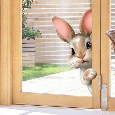 1Pc Cute Bunny Window Cling For Nursery, Removable Window Decals For Baby Room Decor, Cartoon Animal Window Clicks, Glass Wall Art For Kids Bedroom, Spring Easter Bunny Decorations