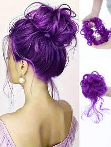 Synthetic Messy Updo Hair Bun Chignon Scrunchies Fake Hair Band Braid Elastic Hairpiece Tail For Women Synthetic Curly Ponytail - Multicolor - View 29