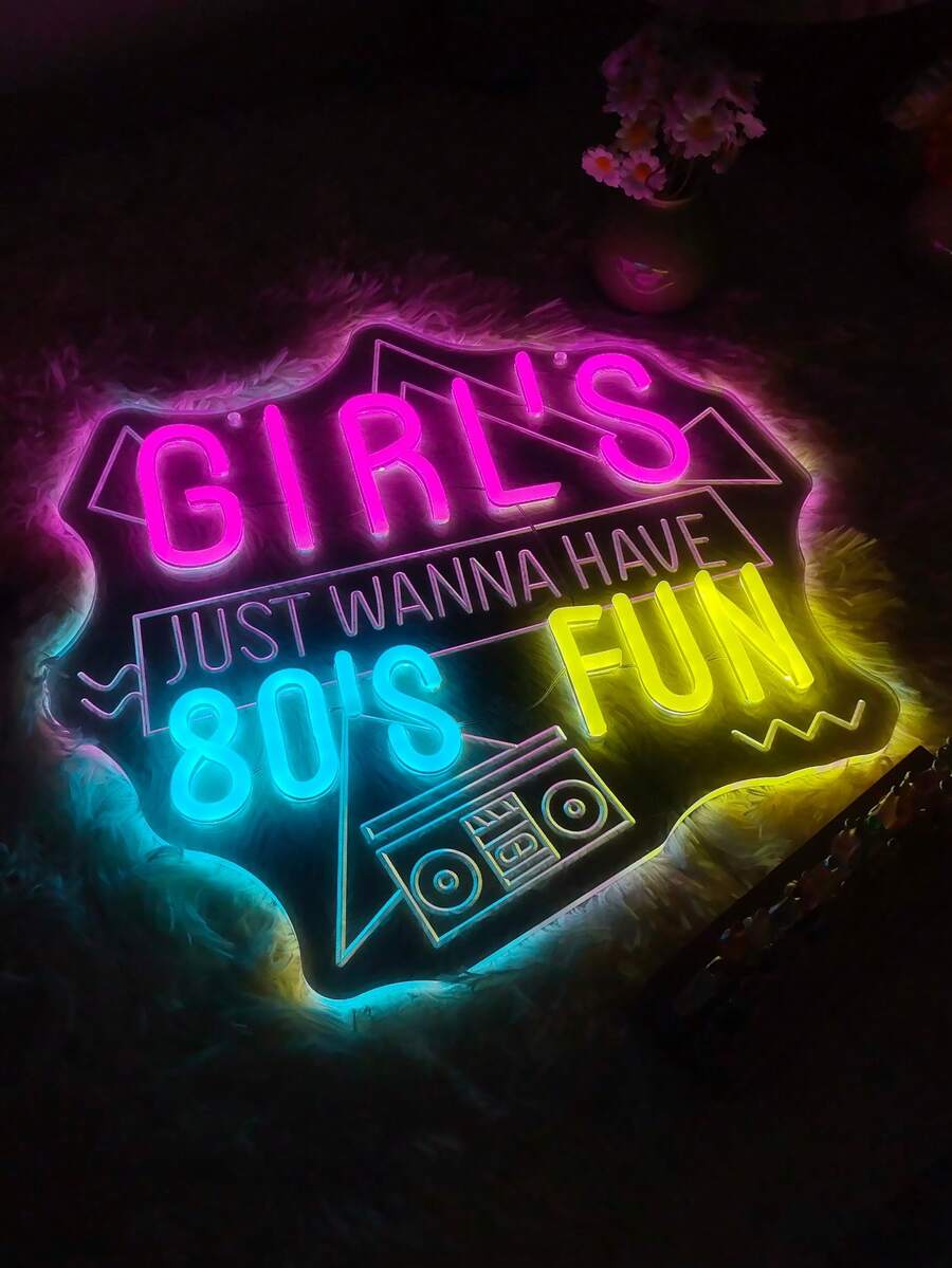 1 Peça Sinal de Néon Multicolorido Divertido dos Anos 80, Luz Decorativa de Parede a LED Alimentada por USB, Perfeita para Decoração de Homens, Bar, Clube, Quarto, Festa, Presente Ideal de Aniversário e Feriado - luz policromática - Visão 1