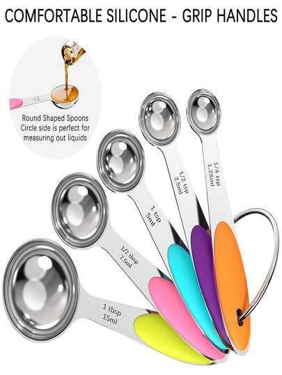 5pcs Stainless Steel Measuring Spoon Set, Coffee Spoon With Handle, Precise Measuring Tool For Cooking | Essential For Christmas Baking, Kitchen Measuring Set, Cooking Tools, Sleek Kitchenware, Functional Design