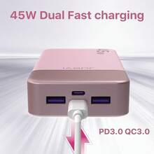 JUOVI Power Bank, Portable Charger, 20000 MAh, 45 W, PD3.0, QC 4.0, Fast Charging Battery With LED Indicator, 2 USB-C, 2 USB-A For Apple Phone 15, Blue, Green For Apple Phone, IPad, Android Phone, Gifts For Family, Friends, Children, Birthdays, Christmas, Winter. Suitable For Outdoor Play, Shopping, Travel, Portable Power Supply. Stable Polymer Lithium Battery (Pink) - 粉色 - 查看 2
