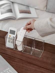 1个遥控器收纳盒，电视遥控器收纳盒，透明塑料五格收纳盒，化妆刷收纳盒，笔筒，桌面杂物收纳盒，适用于家庭、办公室、宿舍、学校。返校用品 - 無色 - 查看 1