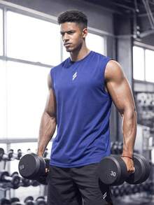 Men's Sleeveless Tank Top, Gym Training Fitness Bodybuilding Workout Vest - Royal Blue - View 2