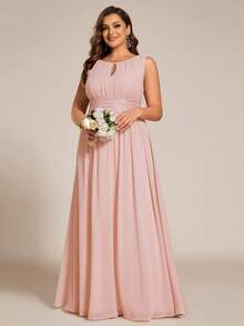 Elisanya Elegant Sleeveless Round Neck Sequin High Waist Bridesmaid Dress, Party Dress, Formal Evening Gown - Pink - View 4