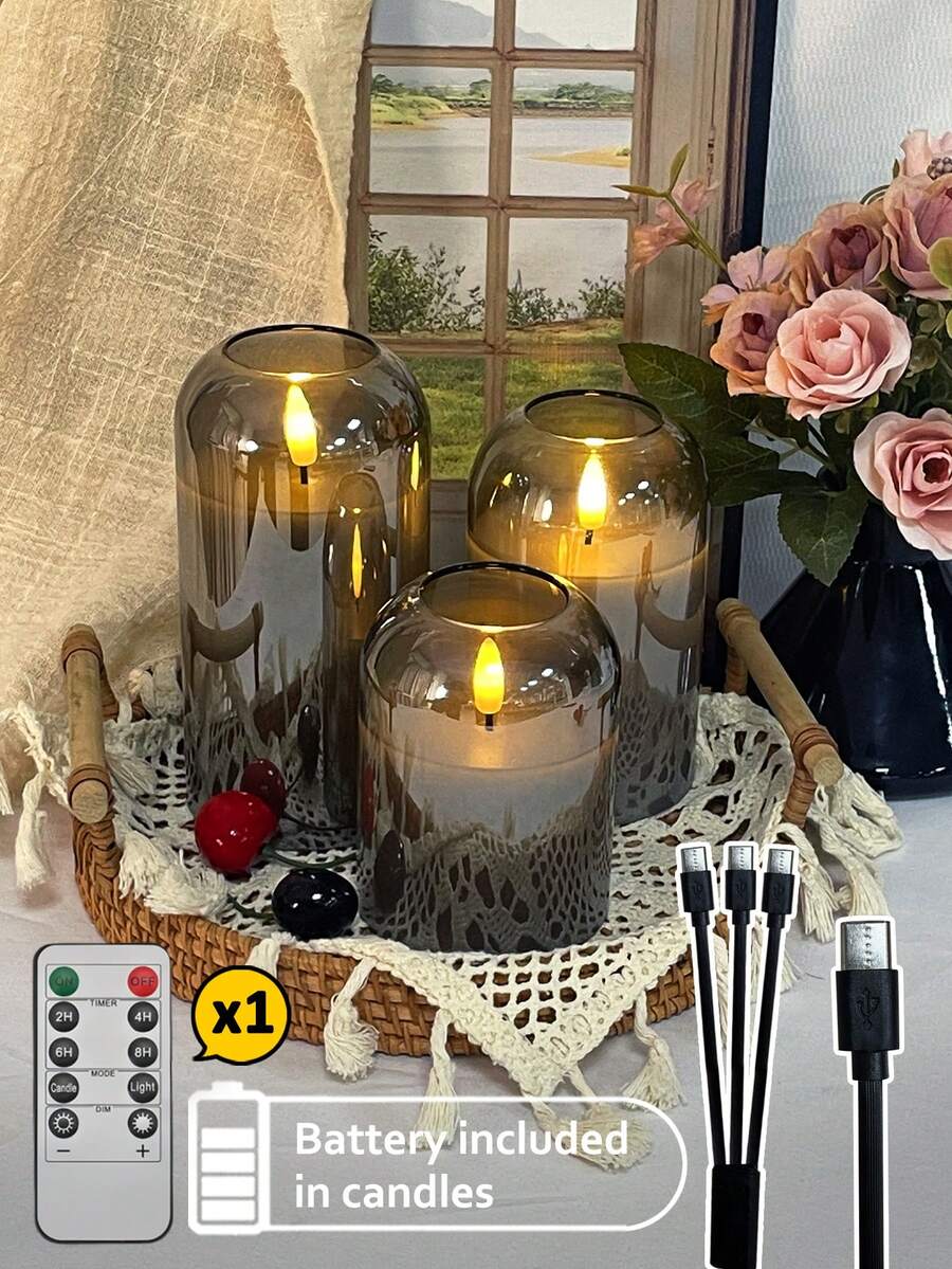 3 piezas de luces de velas sin llama recargables con temporizador y control remoto, velas LED recargables que no se derriten, color marfil, velas con llama cálida, adecuadas para el hogar, Halloween, Navidad, San Valentín, regalos, cumpleaños, bodas, fiestas, diferentes luces de ambiente para días festivos