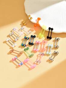 316医用钢钛合金低过敏性舌钉饰品，闪亮水钻舌环/乳环，适合日常佩戴和节日装扮，可作为礼物送给朋友 - 彩色 - 查看 3