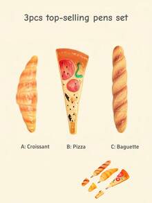1支创意披萨面包造型圆珠笔，趣味食物主题0.5mm圆珠笔，独特卡通文具，学生和上班族返校必备 - 黑色 - 查看 18
