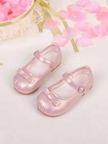 Girls Princess Shoes, Cute Bow Tie Pink Infant Shoes, Spring/Summer Children Shoes, Flat Leather Shoes With Magic Tape & Beads For Little Girls, Baby Ballerina Shoes - Pink - View 3