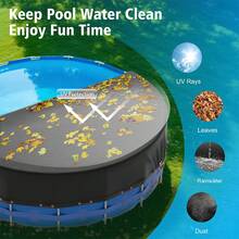 10 Ft Round Pool Cover, Solar Pool Covers For Above Ground Pools, Summer Pool Cover Protector With Cover Accessories, Round Hot Tub Cover Ideal For Waterproof And Dustproof (Black) - Black - View 5