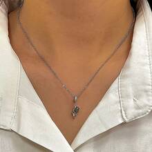 1 pieza Elegante y lujoso collar colgante de flor de tulipán de ágata incrustada en plata de ley 925, adecuado para uso diario, citas, regalos, fiestas y reuniones de mujeres - Plateado - Ver 6