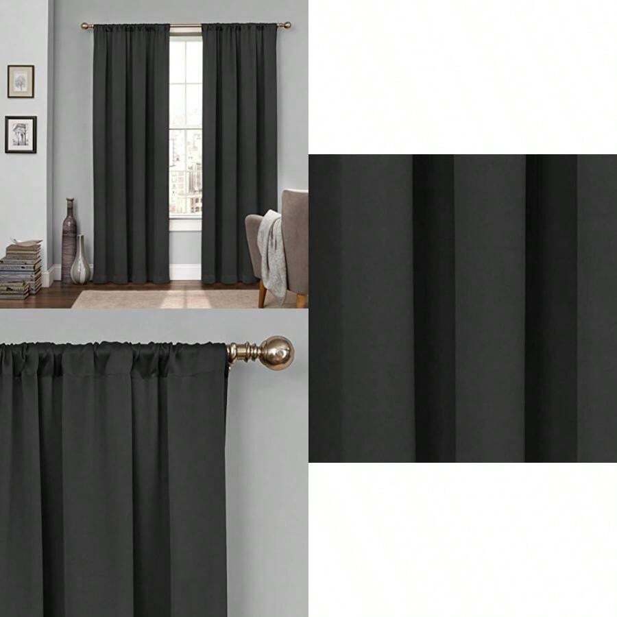Eclipse Tricia - Cortinas térmicas Modernas para oscurecer la habitación, con Bolsillo para Barra de Ventana, para recámara (2 Paneles), 26 Pulgadas de Ancho x 63 Pulgadas de Largo, Color(132.1An x 160Al cm (2 Paneles) Negro) - Multicolor - Ver 1