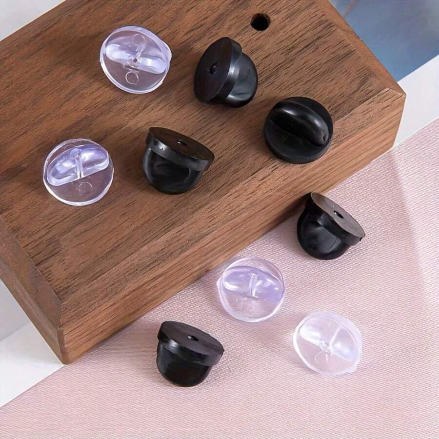 50/100个黑色和透明PVC橡胶别针背扣 - 蝴蝶扣领带夹翻领固定器，带安全扣帽