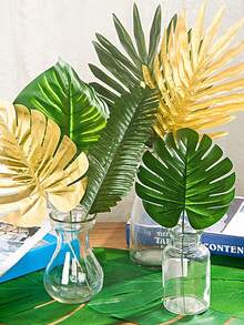 24 Artificial Tropical Palm Leaves To Create A Tropical Party Atmosphere, Including 8 Different Styles: Tropical Leaves, Monstera Leaves, And Jungle Leaves With Stems. Suitable For Hawaiian Luau Parties, Beach Table Decorations, Weddings, Birthday Themed Decorations, Hawaiian Parties, Beach Parties, Baby Showers, Wedding And Birthday Decorations, Gifts, Graduation Ceremonies, And Artificial Plant Decorations. - Green - View 7
