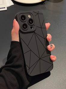 1PC Abstract Plaid Print Anti-Shock Phone Case With Black Eyeball Print, Full Wrapped Edges, Compatible With Iphone 11/12/13/14/6/6s/6plus/7/8/Se/7plus/8plus/X/Xs Max/Xr/11pro/12pro/13pro/14pro/12mini/13mini/11promax/12promax/13promax/14promax/14plus, Unisex Compatible With IPhone15/15Plus/15Pro/15Promax Waterproof Anti-Fall Scratch Resistant - Black - View 1