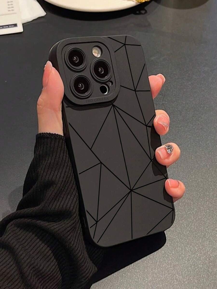 1PC Abstract Plaid Print Anti-Shock Phone Case With Black Eyeball Print, Full Wrapped Edges, Compatible With Iphone 11/12/13/14/6/6s/6plus/7/8/Se/7plus/8plus/X/Xs Max/Xr/11pro/12pro/13pro/14pro/12mini/13mini/11promax/12promax/13promax/14promax/14plus, Unisex Compatible With IPhone15/15Plus/15Pro/15Promax Waterproof Anti-Fall Scratch Resistant - Black - View 1
