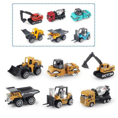 6pcs Mini Construction Vehicle Set Die-Cast Trucks Toy Play Vehicles Toy Bulldozers, Forklift, Excavator For Kids Gift