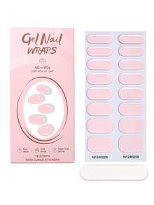 16pcs Semi-Cured Gel Nail Stickers, Gentle & Elegant Light Pink & Nude Design, Self-Adhesive Full Nail Wraps, Use With UV Lamp, Easy To Apply & Remove, Suitable For Women & Girls Daily, Commute, Date, DIY Nail Art Nails Nail Supplies - Baby Pink - View 8