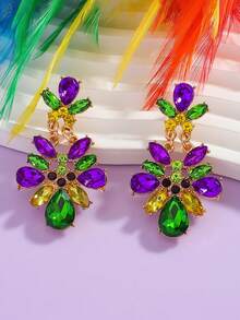 1 paire Boucles d'oreilles carnaval, pompon bouteille de vin, strass tricolores, boucles d'oreilles à la mode, pour fête, festival, boucles d'oreilles légères et luxueuses pour femme - Multicolore - Voir 11
