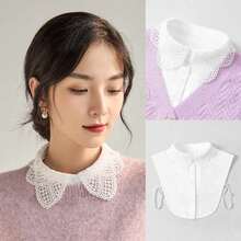 1件女士时尚黑白可拆卸领衬衫领，优雅叠穿配饰，适合秋冬季服装、连衣裙和圣诞装饰 - 黑色 - 查看 10