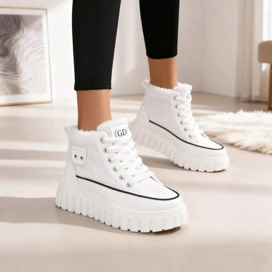 2025 Winter Fashion New For WomenSnow Boots, Plush Cute Plush Thick Bottom Lace-Up For Women Snow Boots,Ankle Boots.Women's Short Plush Lined Snow Boots - Anti-Slip & Perfect For Outdoor Winter Boots For Women - 白色 - 查看 1