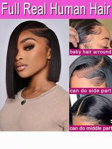 13x4 HD Lace Front Wigs 100% Real Human Hair Bob Wigs Straight Natural Color Human Hair Wig Human Hair Lace Frontal Wigs For Women Brazilian Human Hair Wigs Transparent Lace Frontal Wig For Party, Cosplay, Daily Use - 自然色彩 - 查看 7