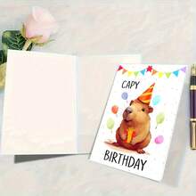 1张趣味生日贺卡，附信封，可爱水豚生日贺卡，水豚双关语生日贺卡，送给他的/她的生日快乐贺卡 - 彩色 - 查看 3