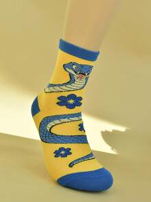 男士中筒蛇纹趣味袜子一双装，男女皆宜的趣味搞怪礼物，舒适多彩，适合日常穿着，四季皆宜，情人节礼物 - 藍色 - 查看 5