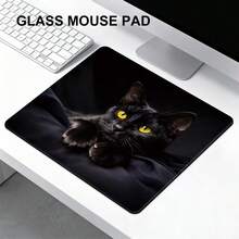 Fashion Black Cat Glass Pad, HD Anime Style Cat With Bright Yellow Eyes, Hard Gaming Mouse Pad For PC, Smooth Control, Dominate The Game, Endless Durability, Special Glass Surface With Improved Precision&Speed - Multicolor - View 9