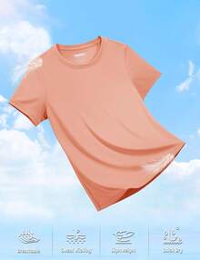 KEFITEVD Women's Short Sleeve T-Shirts UPF 50+ Sun Protection Quick Dry Athletic Running Workout Rash Guard Tops - 杏色 - 查看 7