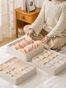 1 pieza Organizador de cajón de tela, Caja de almacenamiento de ropa interior y calcetines, Organizador divisor de armario para el hogar y dormitorio - Beis - Ver 1