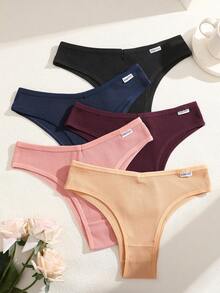 Paquete de 5 bragas cómodas, transpirables y de tiro bajo en colores multicolor con costillas para mujeres - Multicolor - Ver 5