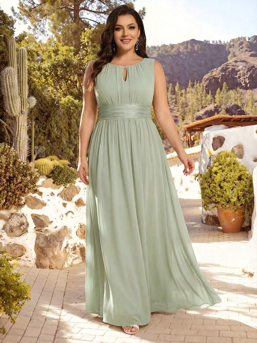 EVERPRETTY Elegant Sleeveless Round Neck Sequin High Waist Sage Green Bridesmaid Dress, Party Dress, Semi-Formal Evening Gown, Valentine's Day Dress - Mint Green - View 1