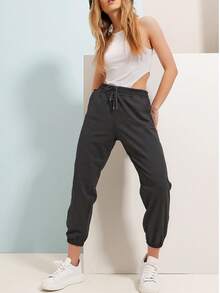 Women's Casual 3/4 Jogger Pants With Drawstring And Pockets, Medium Stretch Fabric - Dark Grey - View 4