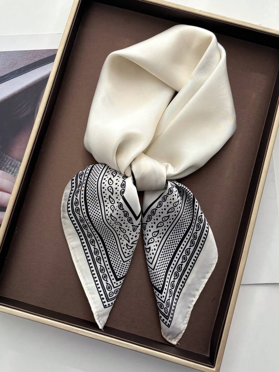 1pc Women's Solid Color Printed Bandana Scarf, Headband, Neck Scarf, Suitable For Daily Use,Beach,Holiday,Accessories,Travel Essential - White - View 1