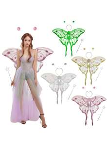 三件套，适用于嘉年华派对表演、节日装饰和派对装扮。角色扮演翅膀，适合各种节日、嘉年华和万圣节。双色长尾蝴蝶翅膀。